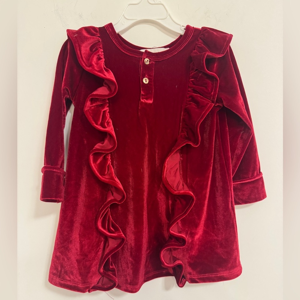 Isobella & Chloe Velvet Ruffle 2T dress- Rich Red